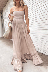 Maxikleid mit Stufendesign, Rüschen und Riemchen auf der Rückseite